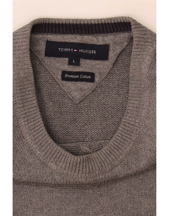 Męski sweter z okrągłym dekoltem Tommy Hilfiger, duży, szary