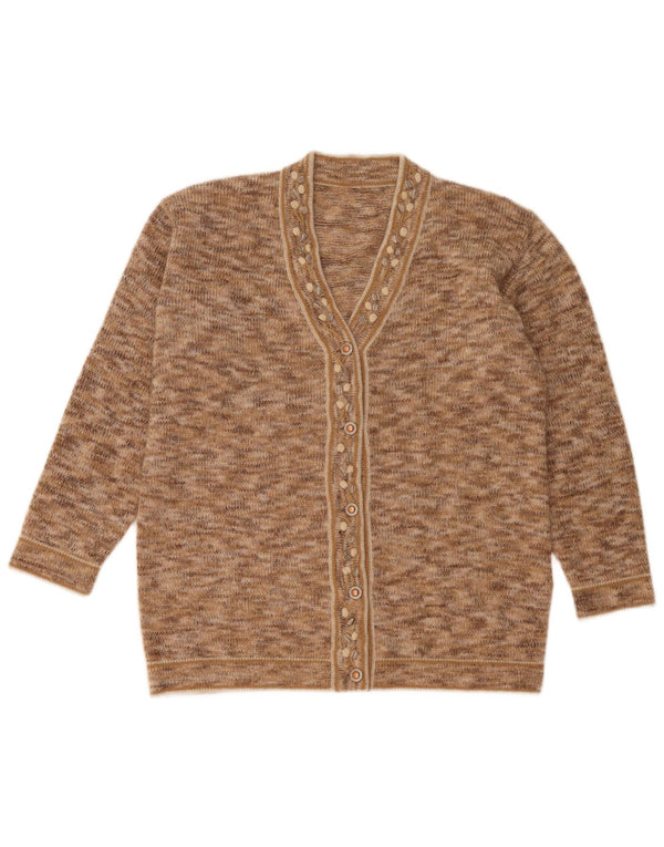 Sweter damski w stylu vintage IT 48 XL, brązowy, nakrapiany moher