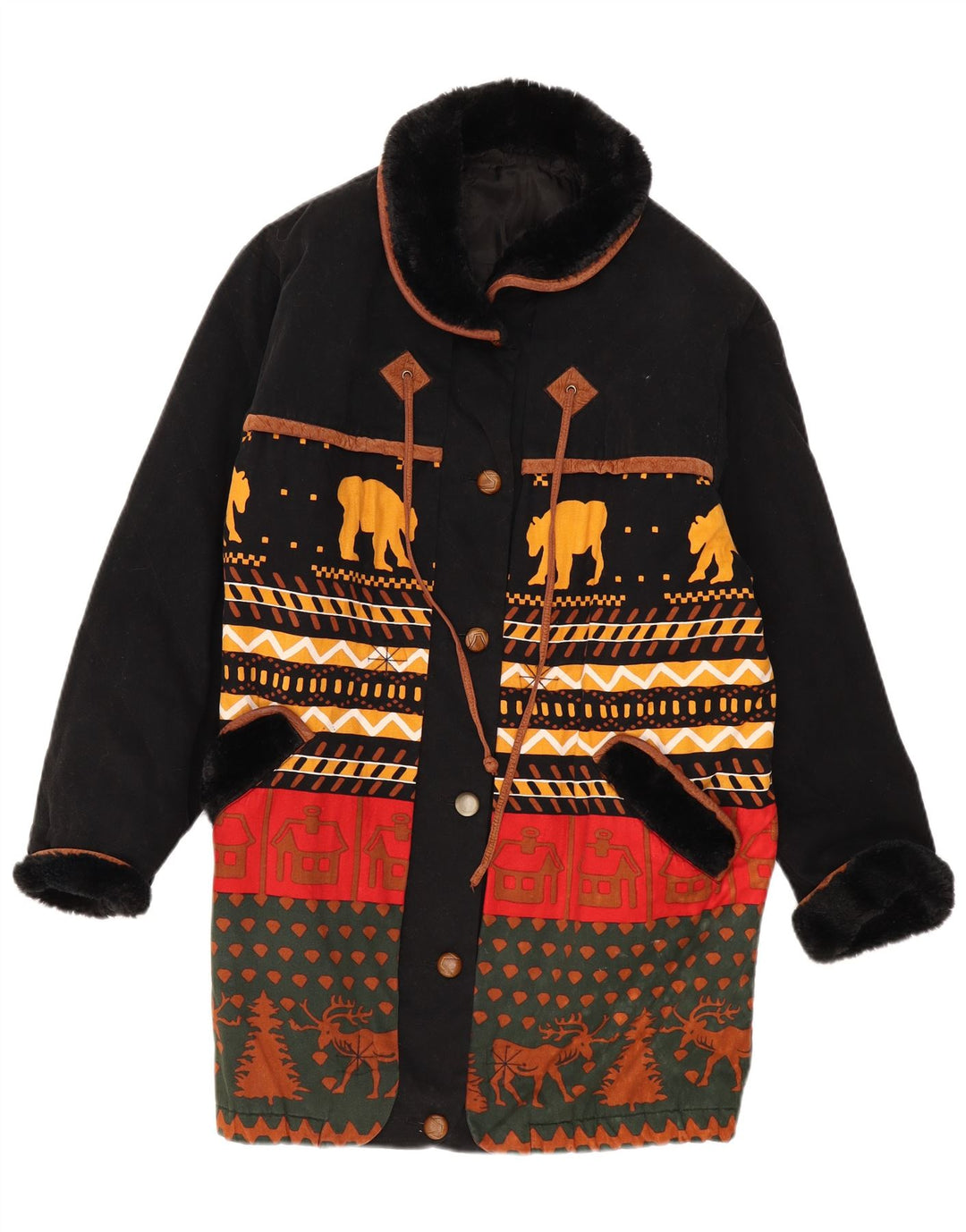 Nowy szybki płaszcz damski UK 16 Large Black Fair Isle