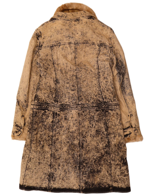 VINTAGE damski płaszcz dżinsowy Acid Wash Sherpa IT 46, duży, beżowy, bawełniany