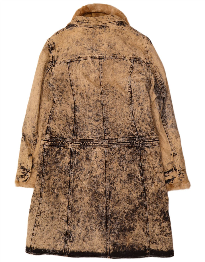 VINTAGE damski płaszcz dżinsowy Acid Wash Sherpa IT 46, duży, beżowy, bawełniany