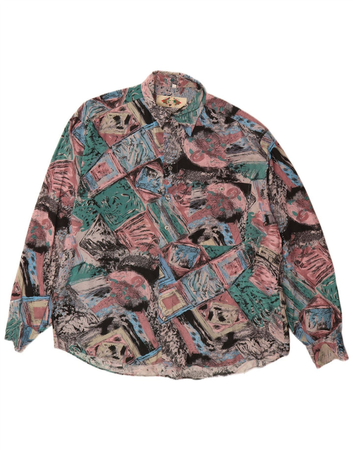 Koszula męska w stylu vintage w abstrakcyjny wzór, rozmiar 41/42, duża, wielobarwna wiskoza