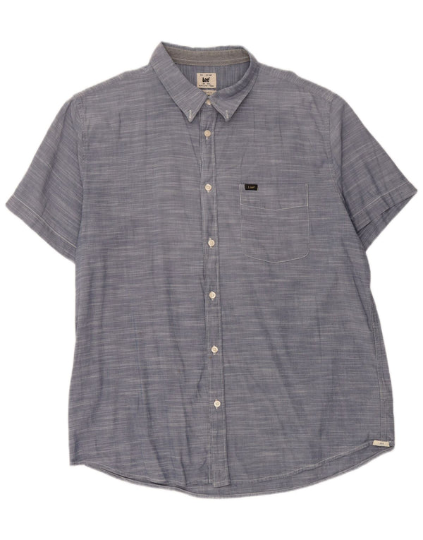 LEE Męska koszula z krótkim rękawem o regularnym kroju, 2XL, niebieska, bawełniana