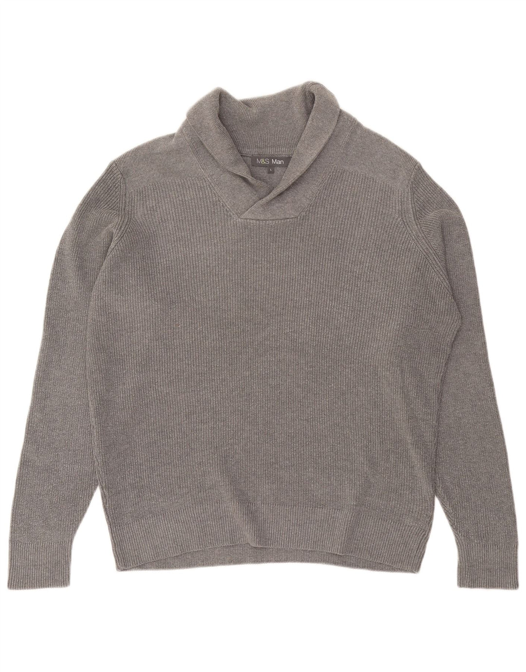 Marks & Spencer Męski sweter z szalowym dekoltem, duży, szary, bawełniany