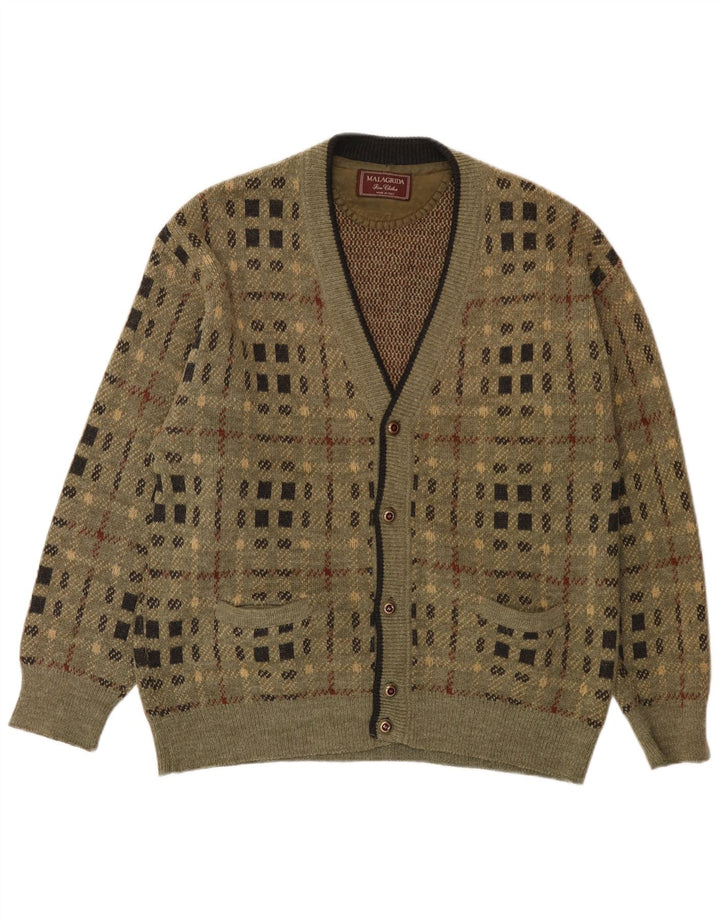 Męski sweter rozpinany Malagrida, duży, khaki, geometryczny