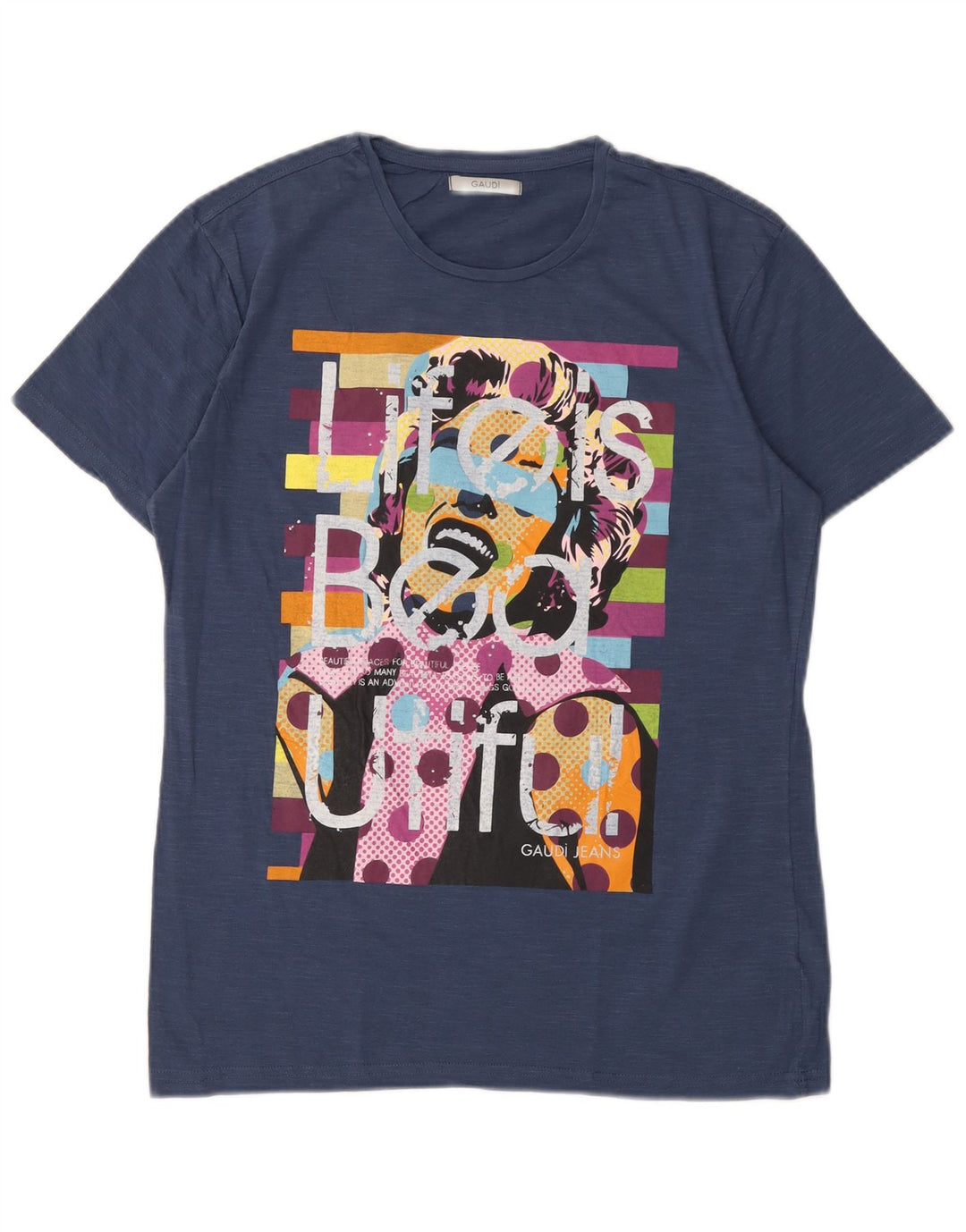 Męski T-shirt z grafiką Gaudi, duży, granatowy, bawełniany