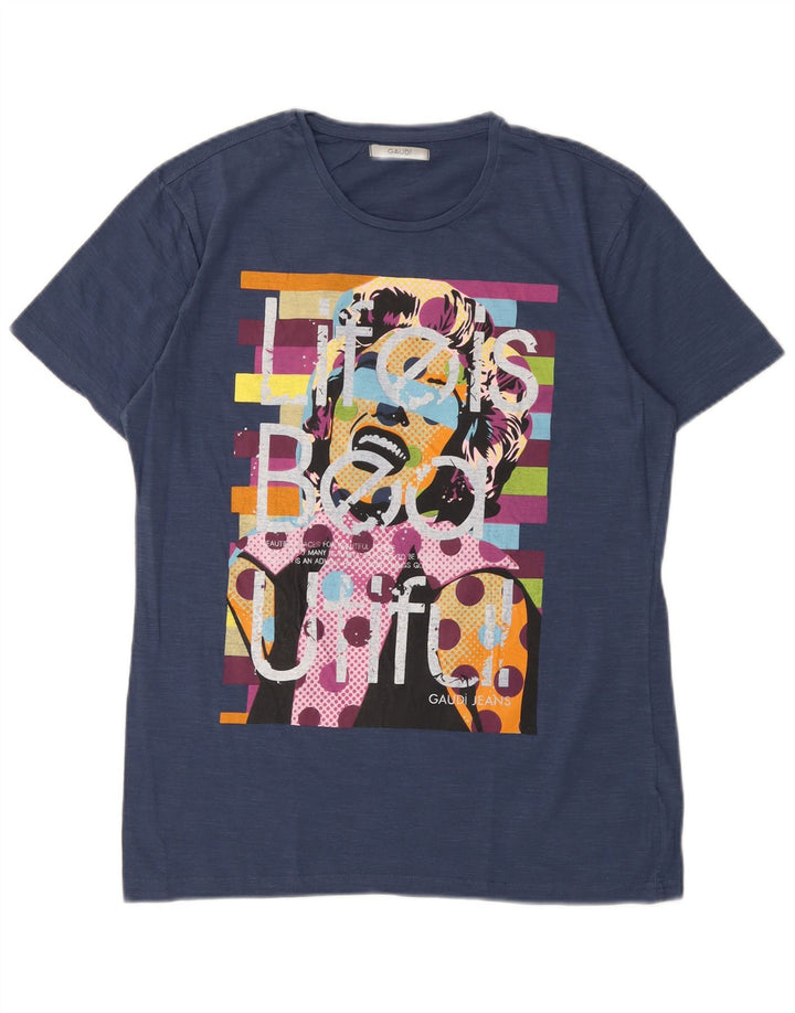 Męski T-shirt z grafiką Gaudi, duży, granatowy, bawełniany