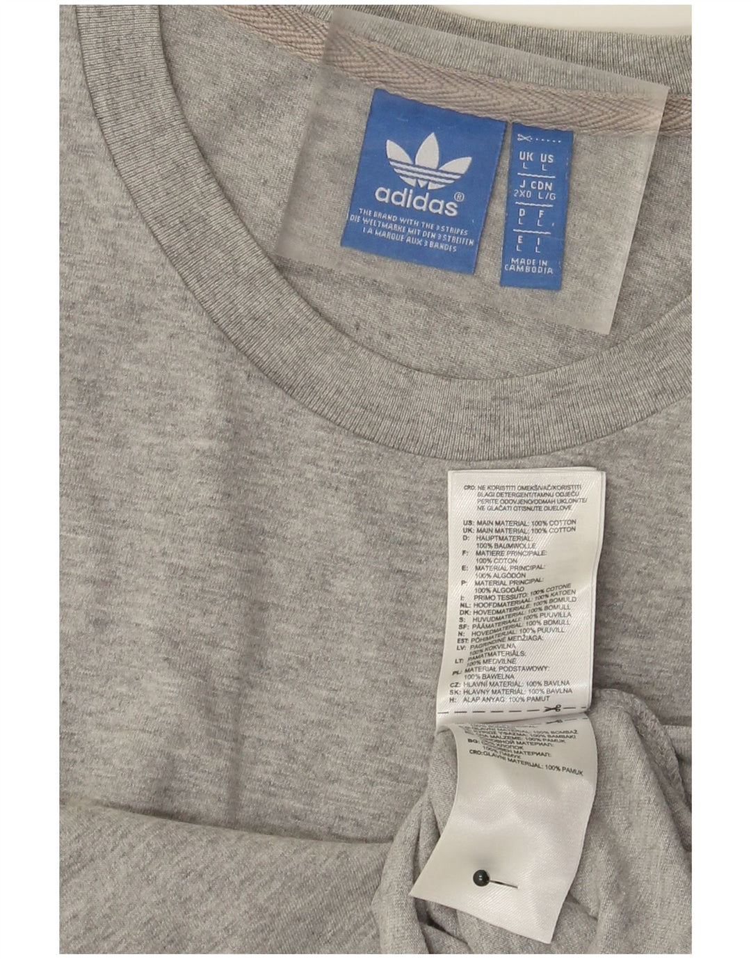 Adidas Męska koszulka z trzema paskami z grafiką, duża, szara, nakrapiana bawełna