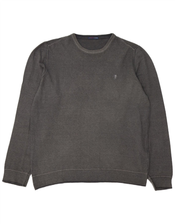 TRUSSARDI JEANS Męski sweter z okrągłym dekoltem 2XL Szara wełna