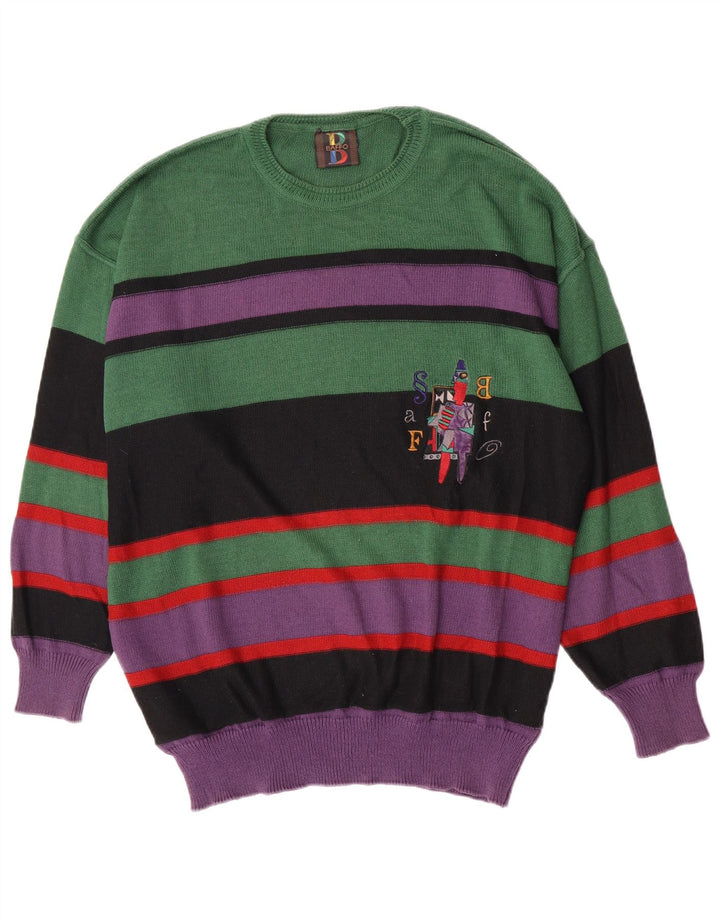 Baffo Męski sweter z okrągłym dekoltem, duże, zielone paski