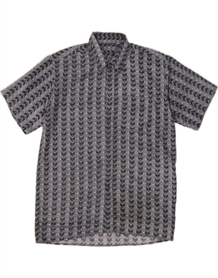 VINTAGE Mens Short Sleeve Shirt Large Grey Chevron Polyester Vintage Vintage and Second-Hand Vintage from Messina Hembry 