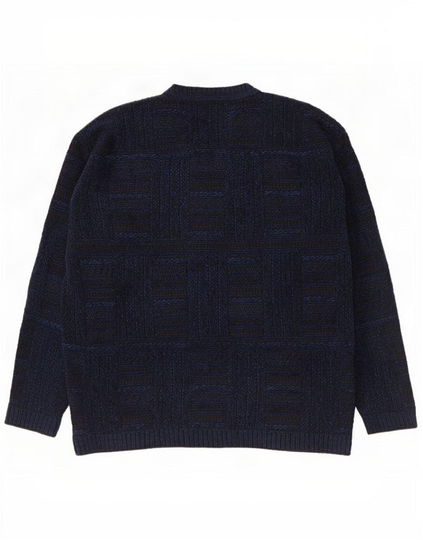 Enara Maglie Męski sweter z dekoltem w kształcie litery V, duży, granatowy, akrylowy w kratkę