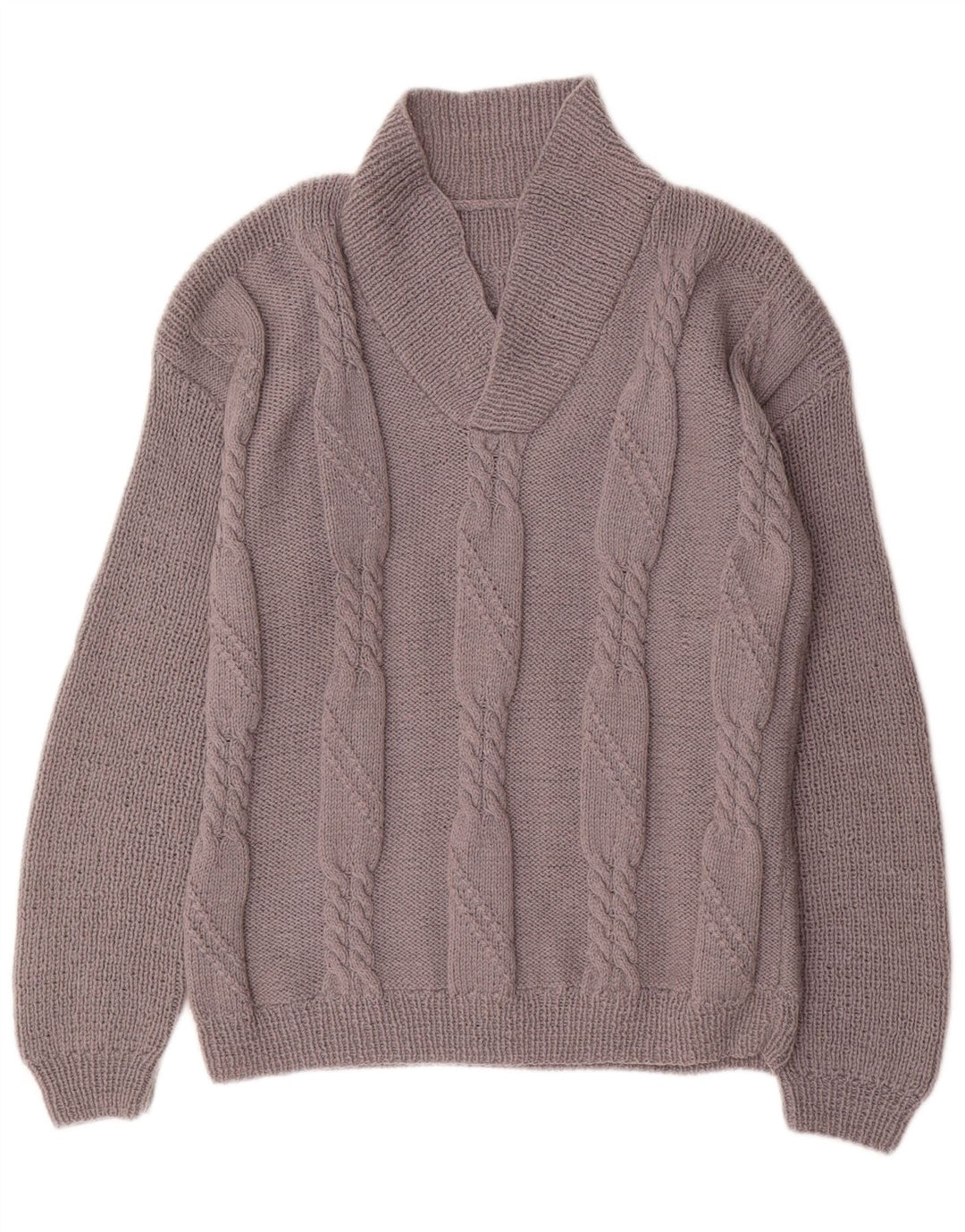 Sweter męski w stylu vintage z szalowym dekoltem, średnio szary