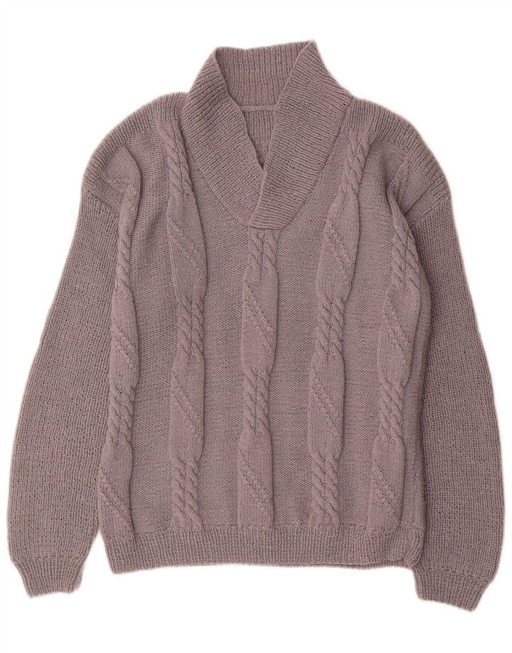 Sweter męski w stylu vintage z szalowym dekoltem, średnio szary