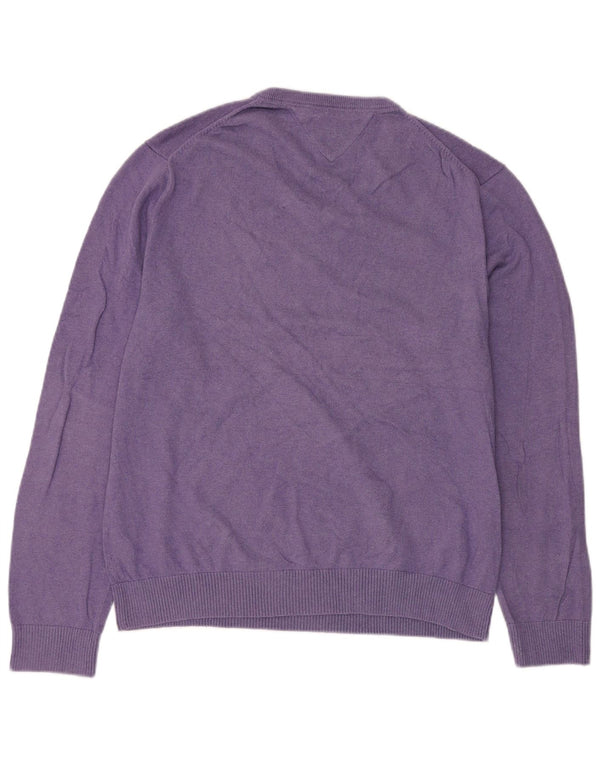 TOMMY HILFIGER Męski sweter z dekoltem w kształcie litery V XL, fioletowa bawełna