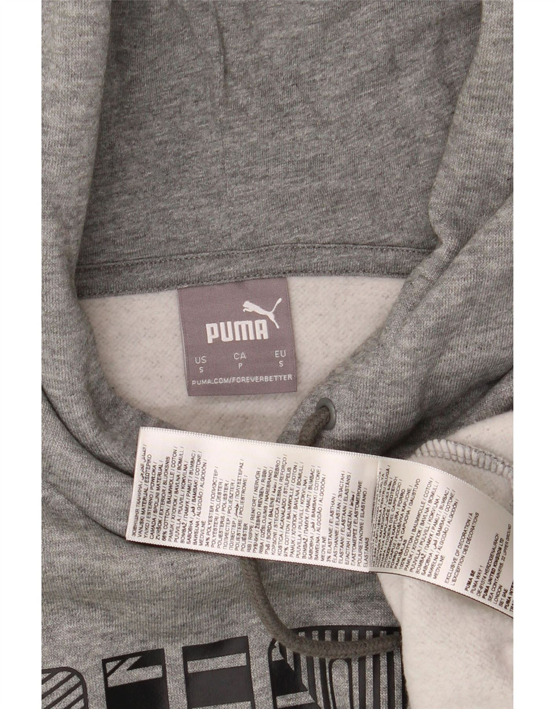 PUMA Mens Graphic Hoodie Jumper Small Grey Cotton Vintage Puma and Second-Hand Puma from Messina Hembry 