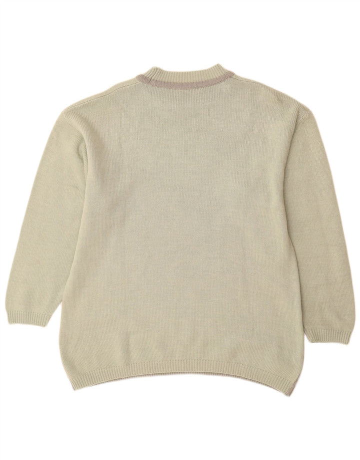 Sweter damski VINTAGE z golfem UK 16, duży, zielony nadruk zwierzęcy