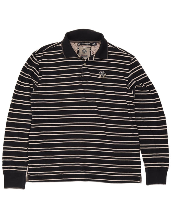 Męska koszulka polo do rugby North Sails z długim rękawem, 2XL, granatowa, bawełniana w paski