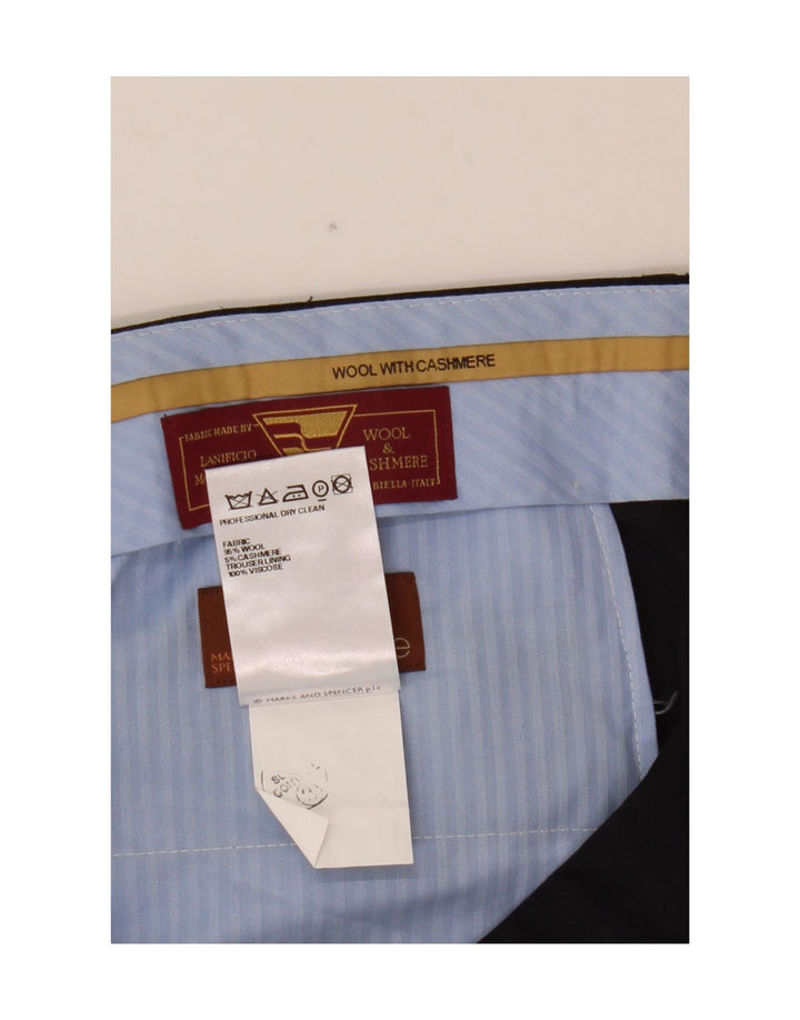 Marks & Spencer Męskie proste spodnie garniturowe W36 L31 Granatowo-wełniane