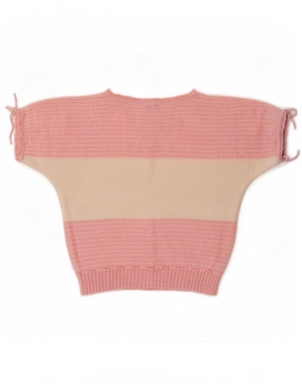 Vintage damski sweter z dekoltem w łódkę IT 46, duży różowy blok kolorów
