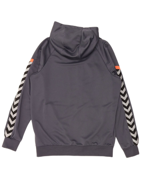 HUMMEL Męski sweter z kapturem i grafiką, zapinany na zamek, duży, szary poliester z blokami kolorów