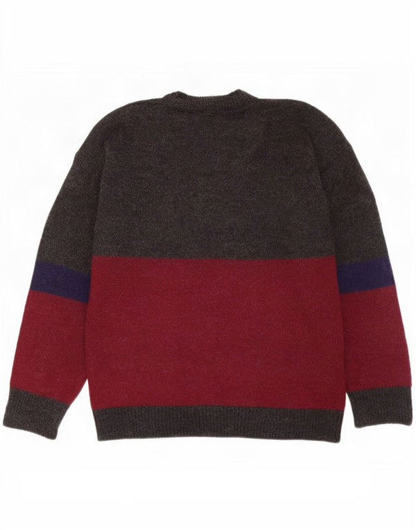 Męski sweter w stylu vintage z okrągłym dekoltem, duży, wielobarwny blok kolorów