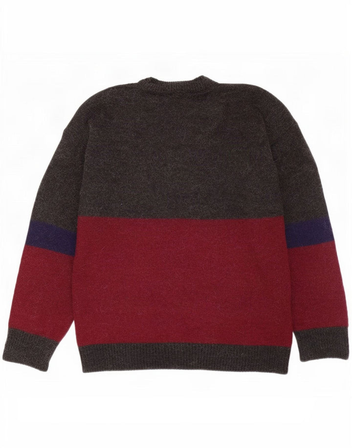 Męski sweter w stylu vintage z okrągłym dekoltem, duży, wielobarwny blok kolorów