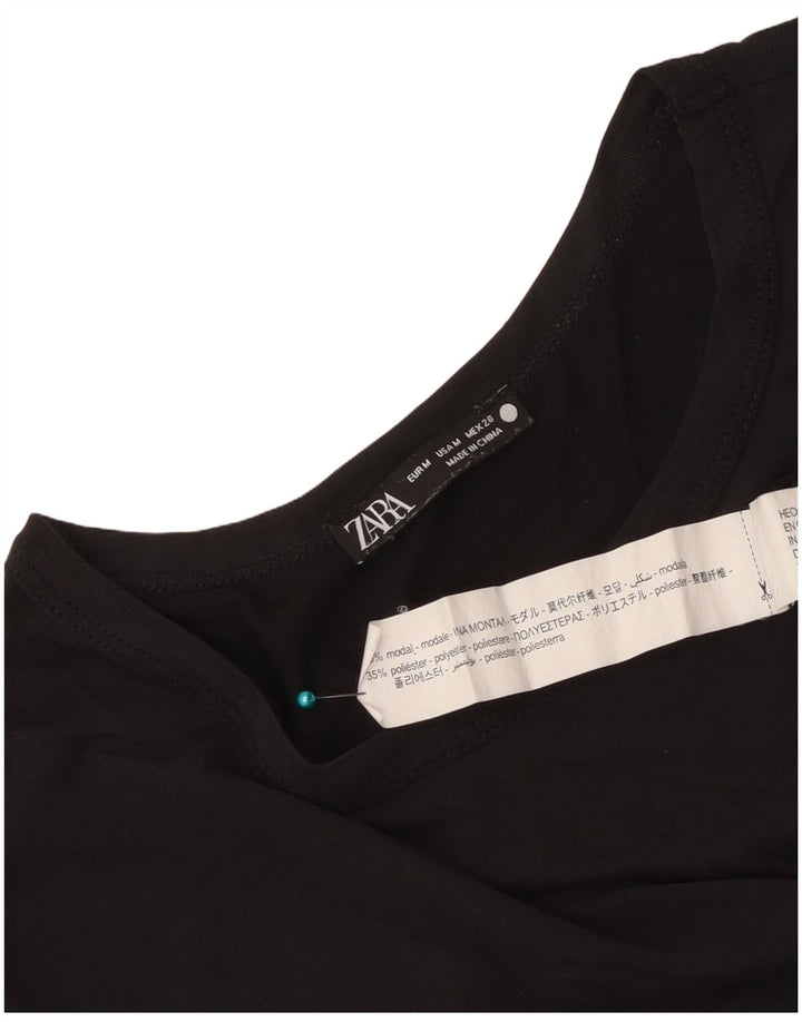 Damski krótki t-shirt Zara UK 12, średni czarny modal