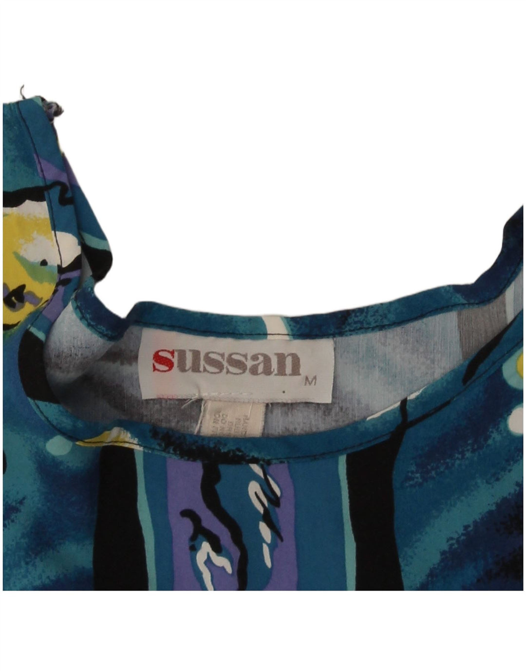 Bluzka damska w stylu vintage, w abstrakcyjny wzór, UK 12, średni niebieski