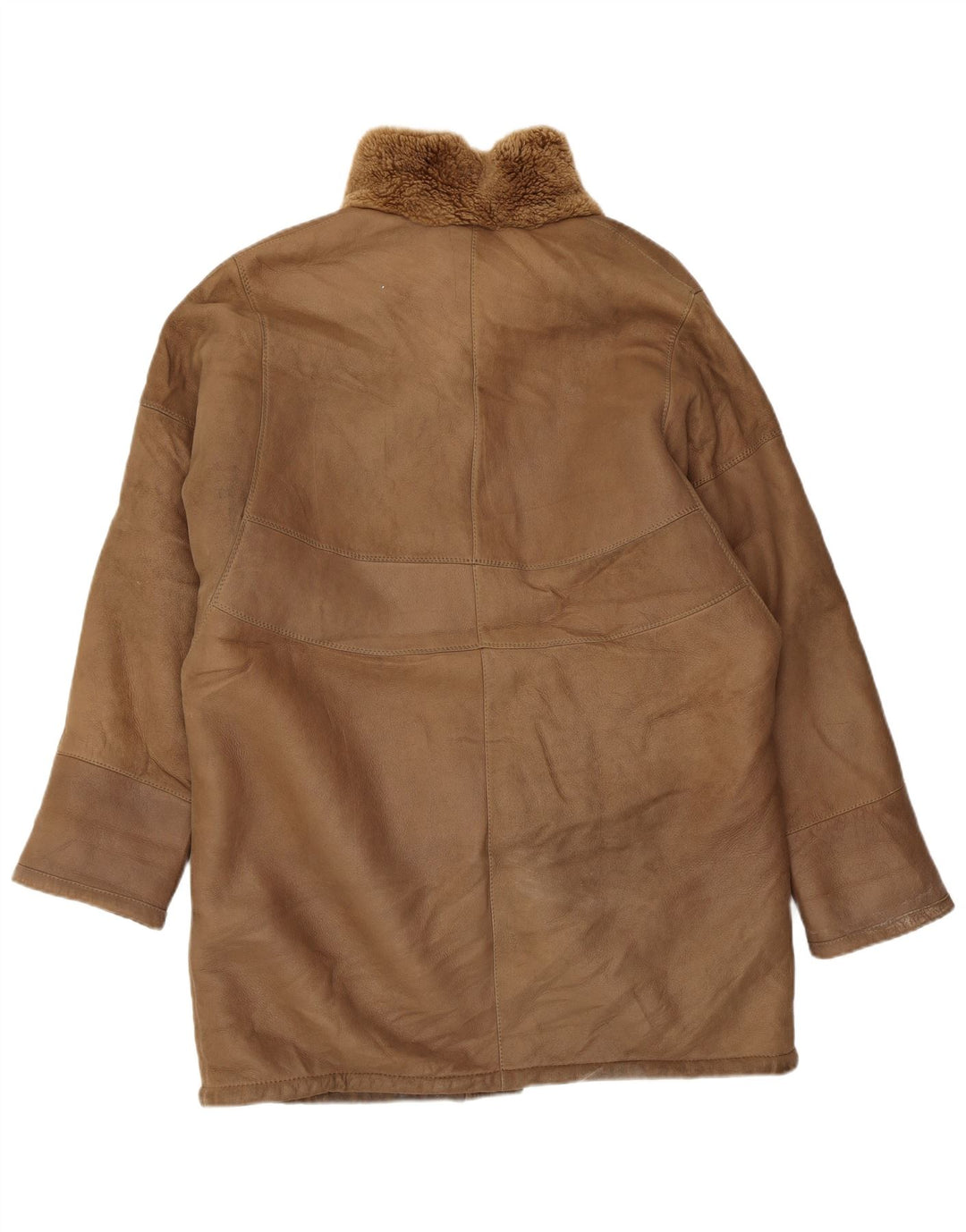 VINTAGE Womens Oversized Shearling Coat IT 42 Medium Brown Leather
