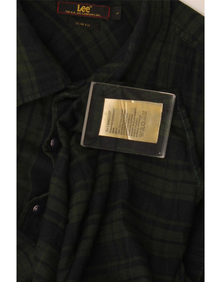 Męska koszula flanelowa Lee Slim Fit, duża, bawełniana w zieloną kratkę