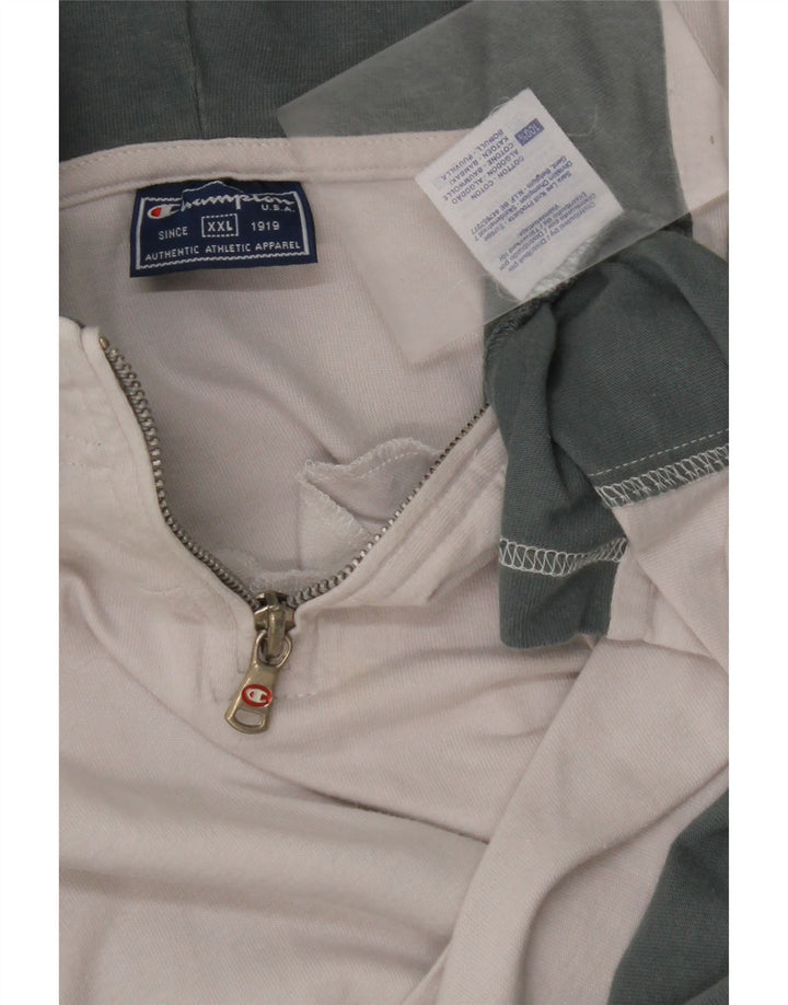 Męski T-shirt CHAMPION z kapturem i zamkiem błyskawicznym, 2XL, biała, bawełniana w bloki kolorów