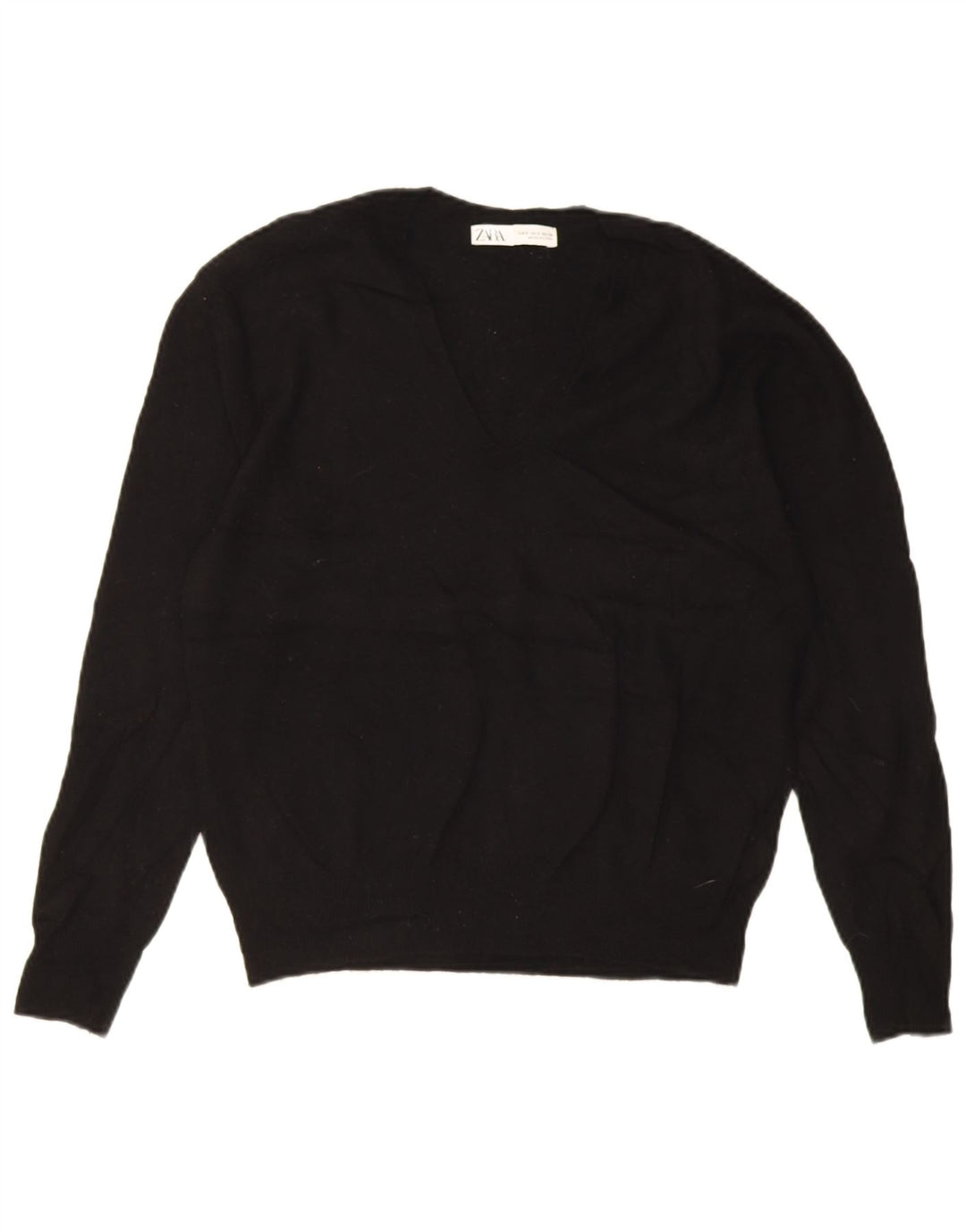 Damski sweter oversize z dekoltem w szpic Zara UK 10 Small Black Wełna