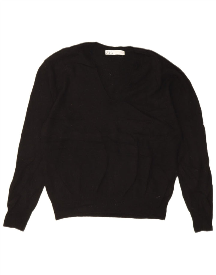 Damski sweter oversize z dekoltem w szpic Zara UK 10 Small Black Wełna