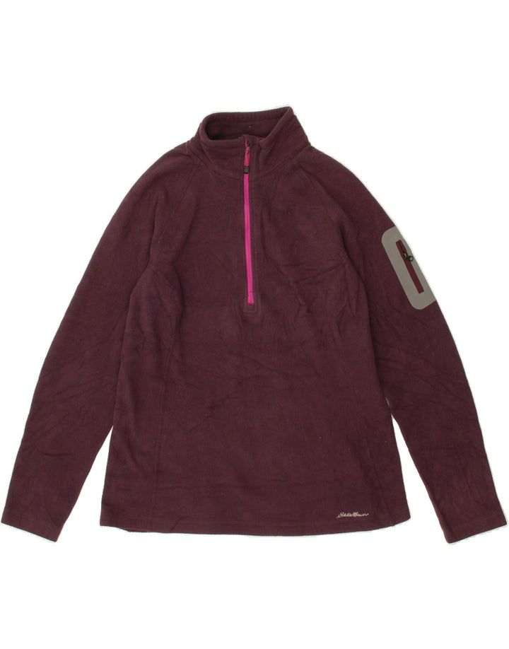 EDDIE BAUER Womens Zip Neck Fleece Jumper UK 14 Large Maroon Polyester Vintage Eddie Bauer and Second-Hand Eddie Bauer from Messina Hembry 