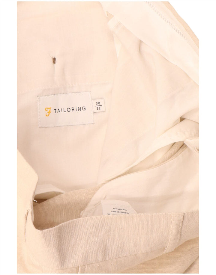 Męskie proste spodnie garniturowe Farah W30 L32 Beżowy poliester