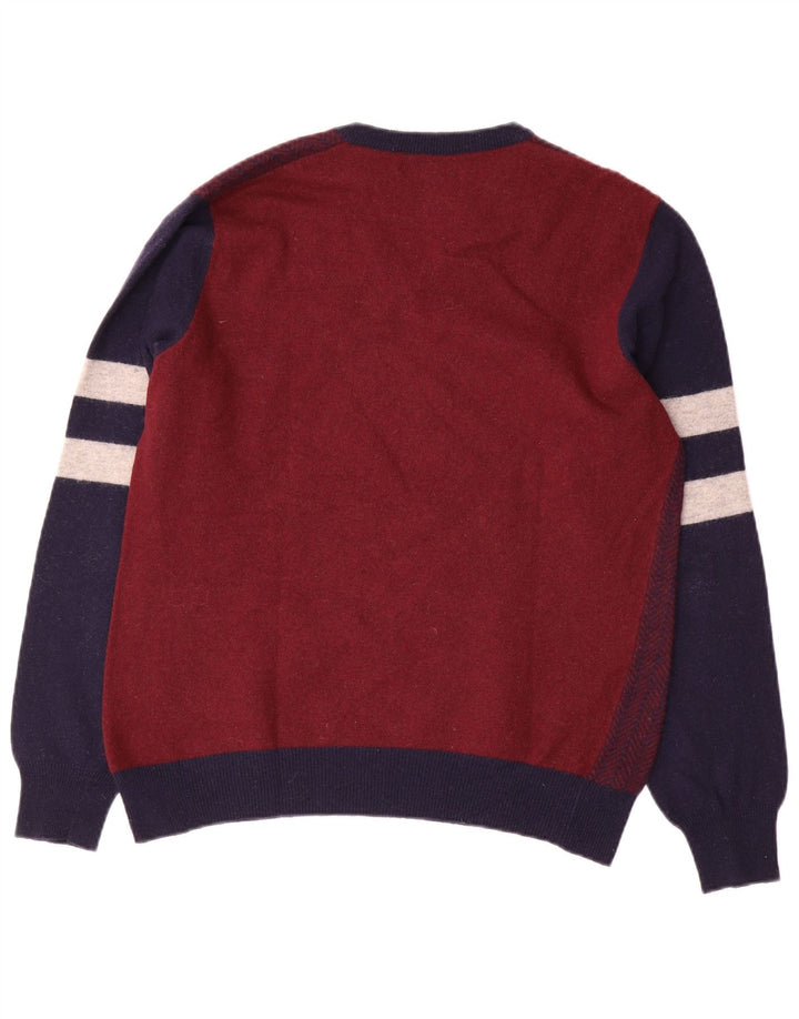 Męski sweter Fred Perry z dekoltem w kształcie litery V, wełna w kolorze średniego burgunda