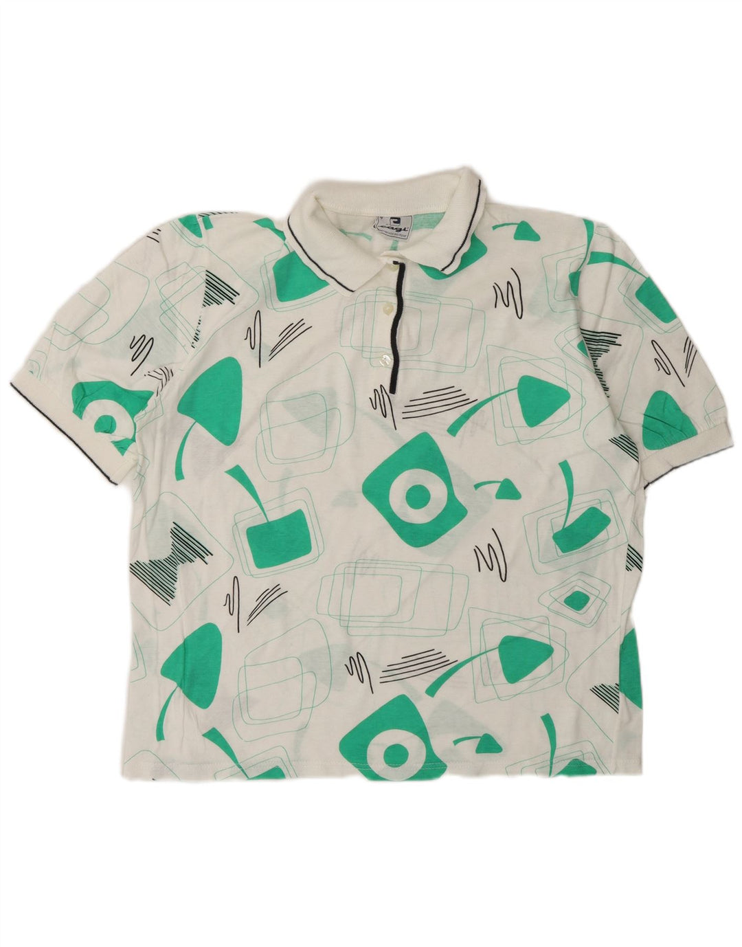Damska koszulka polo oversize Cagi US 4, mała, biała, geometryczna
