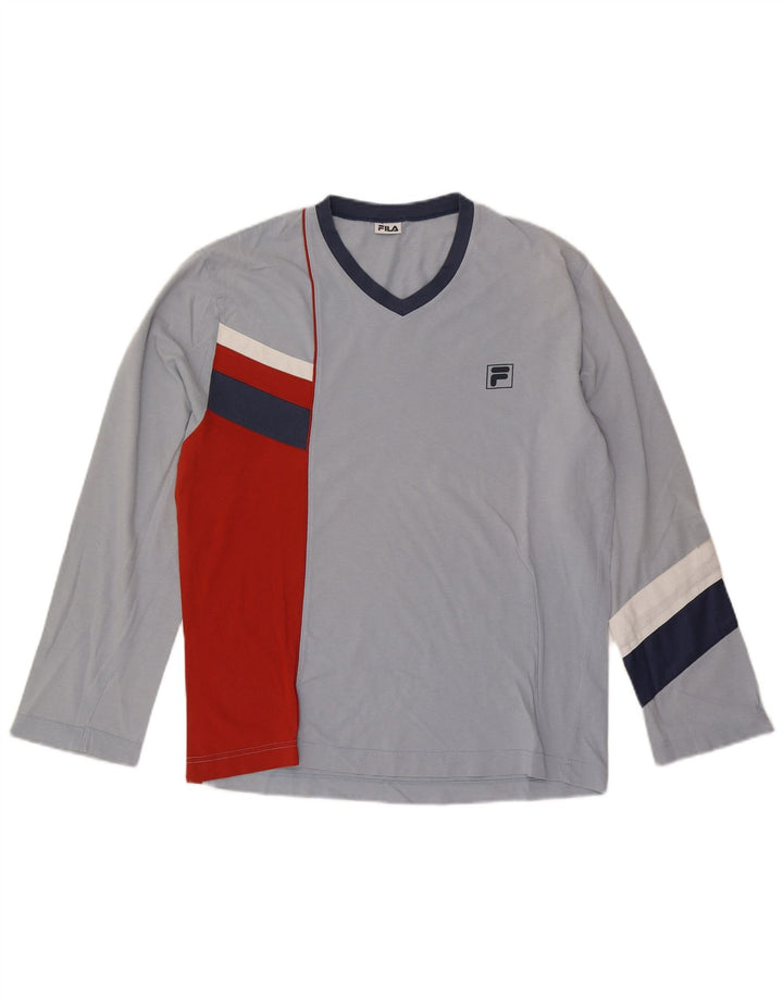 Męski top Fila z długim rękawem, mały, niebieski, bawełniany w bloki kolorów