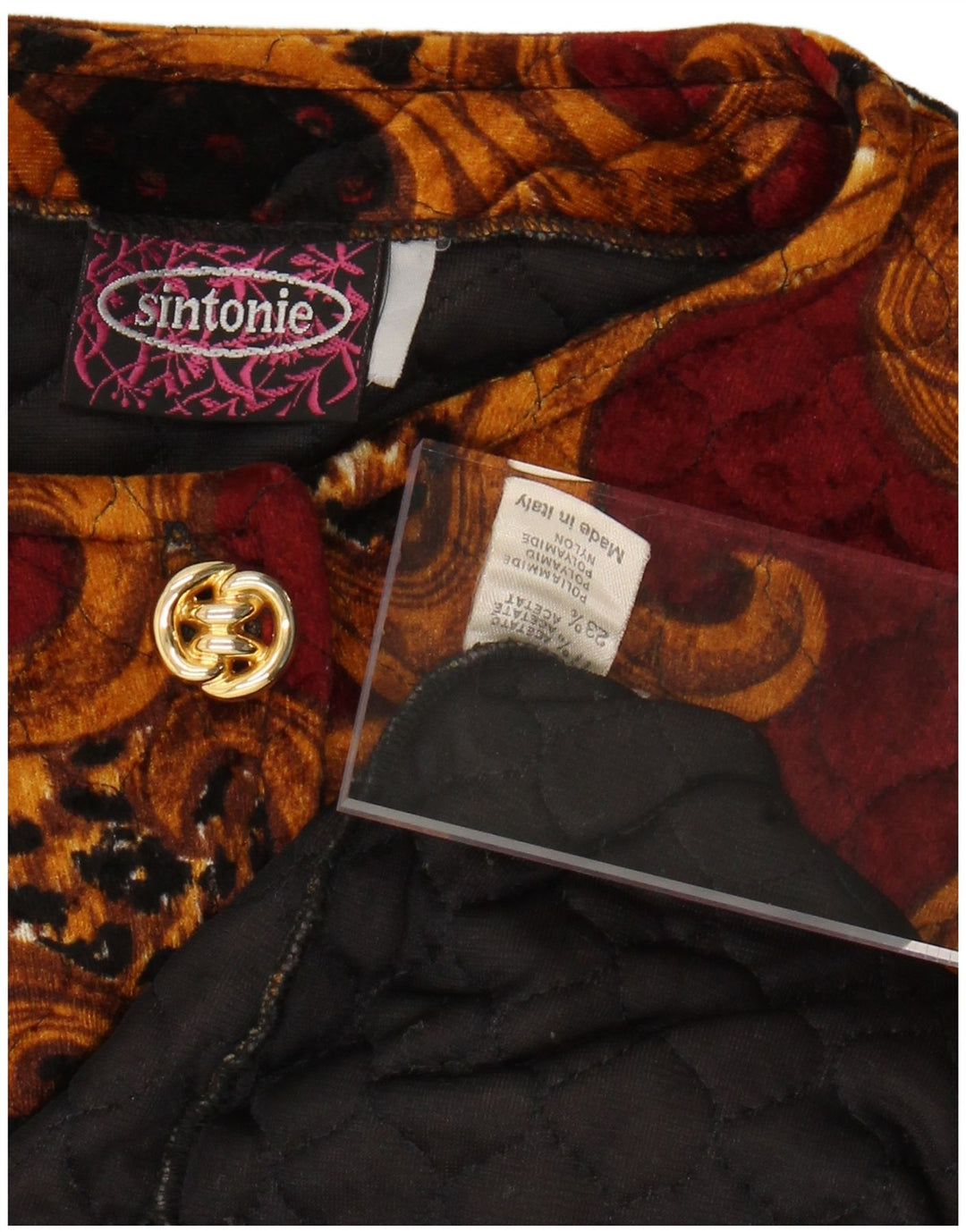 Damski krótki kardigan VINTAGE UK 14, duży, wielokolorowy octan paisley