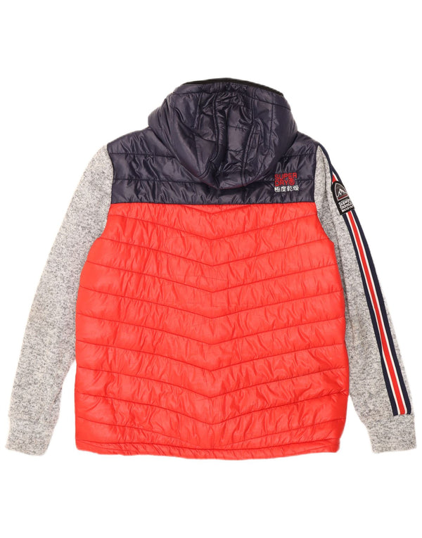SUPERDRY Męska ocieplana kurtka z kapturem UK 44 2XL Czerwony poliester w blokach kolorów