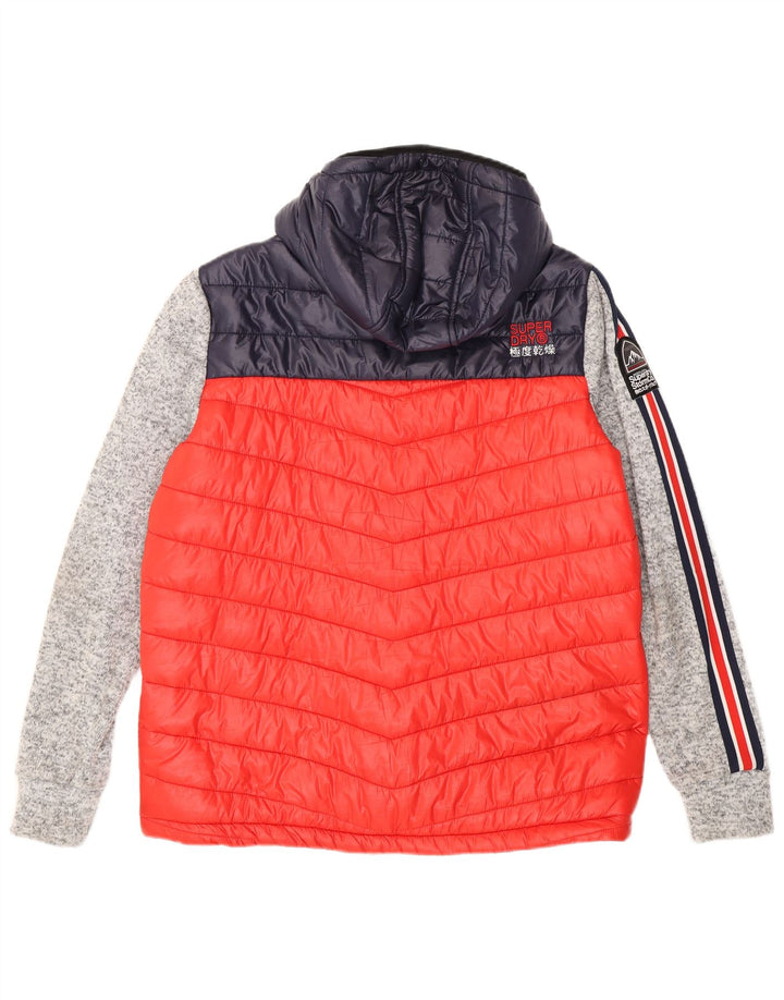 SUPERDRY Męska ocieplana kurtka z kapturem UK 44 2XL Czerwony poliester w blokach kolorów