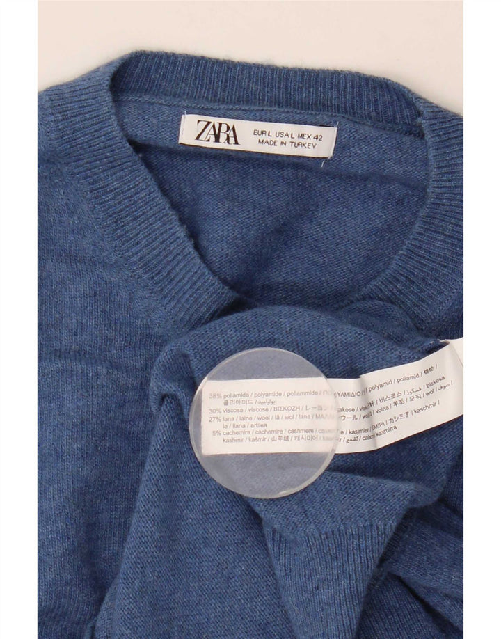 Męski sweter z okrągłym dekoltem Zara, duży niebieski poliamid