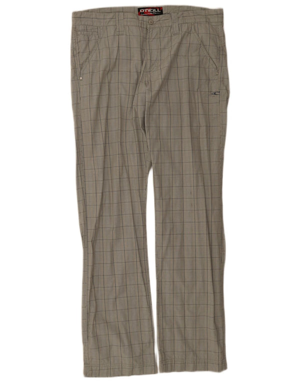 O'Neill Mens Straight Chino Trousers W34 L34 Green Houndstooth Cotton
