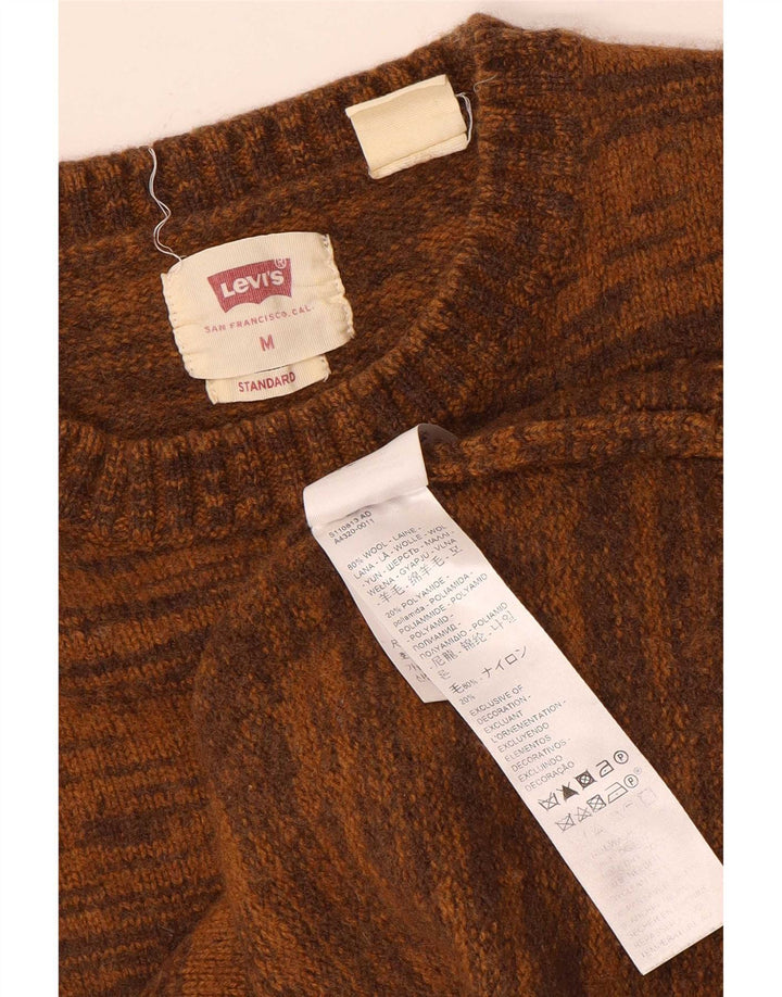 Damski sweter z okrągłym dekoltem Levi's UK 12 Średni brązowy wełniany nakrapiany