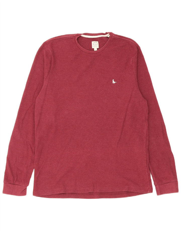 Jack Wills Męski top z długim rękawem, średnio bordowy, bawełniany