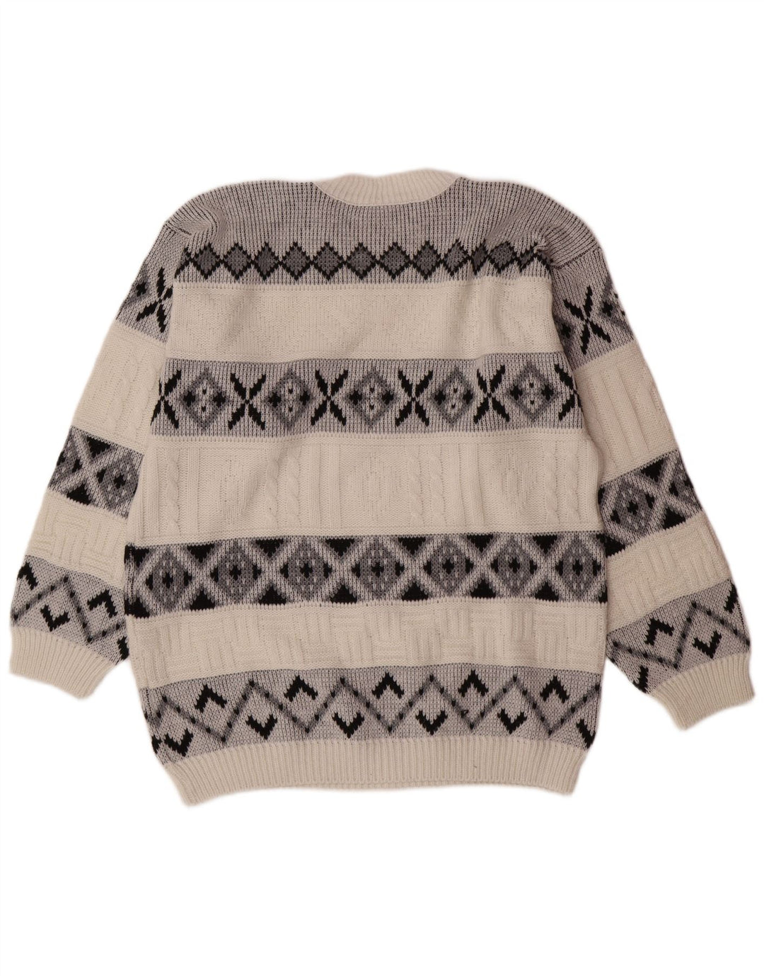 Męski sweter z okrągłym dekoltem w stylu vintage, duży, biały Fair Isle