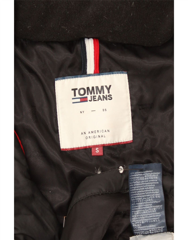 Damski ocieplany płaszcz z kapturem Tommy Hilfiger UK 10, mały, czarny poliester