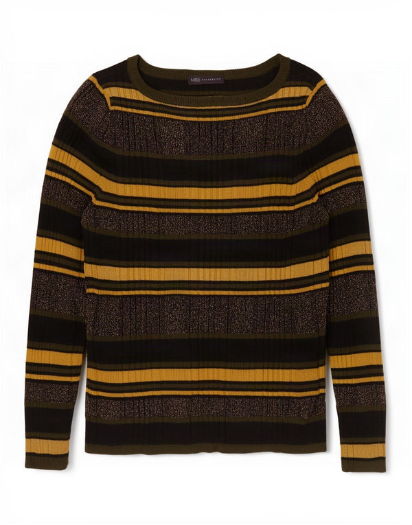 Marks & Spencer Damski sweter z dekoltem w łódkę, UK 16, duży, wielokolorowy