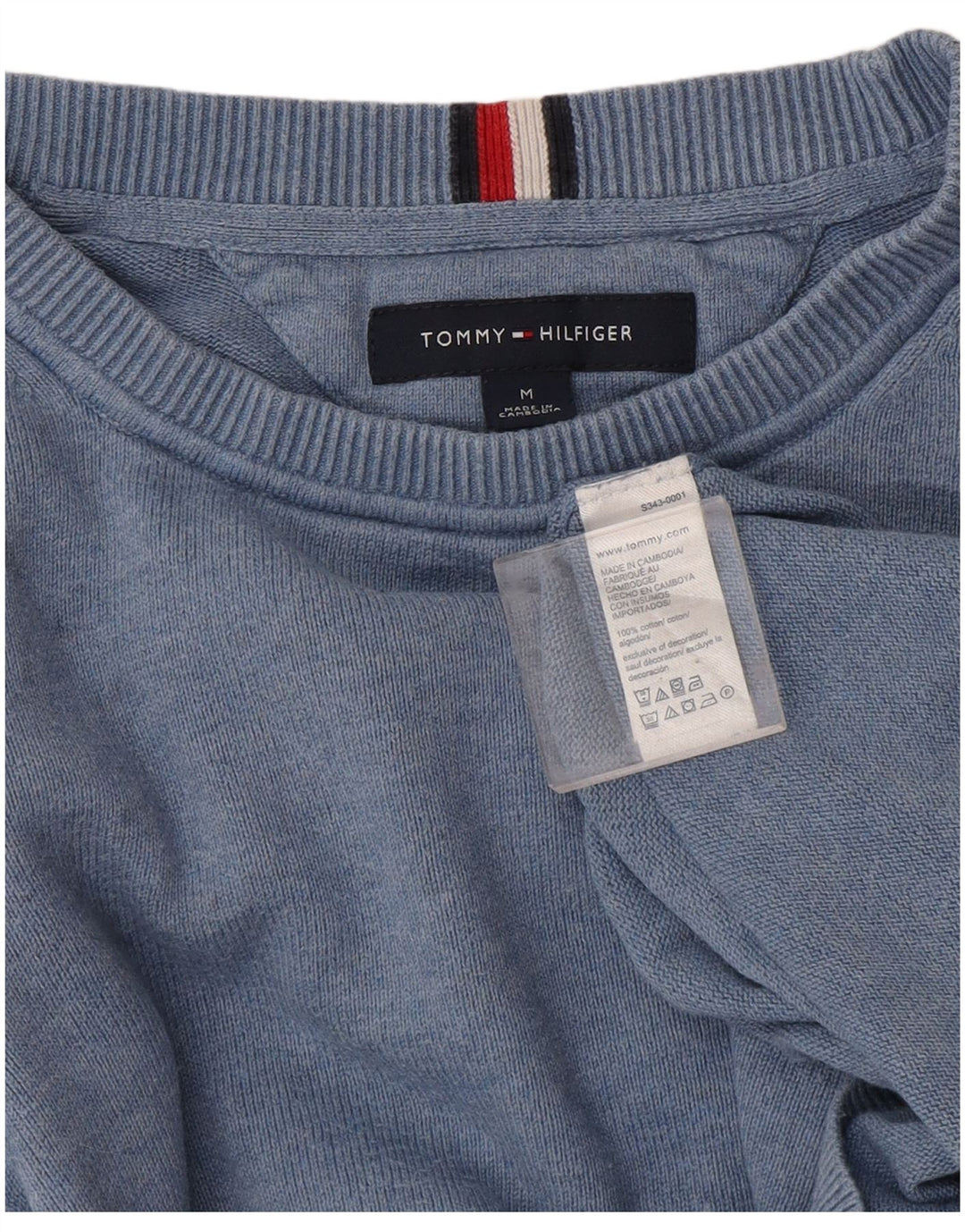 Męski sweter z okrągłym dekoltem Tommy Hilfiger, średnioniebieski, bawełniany